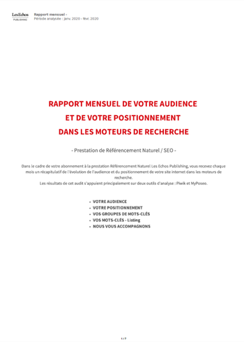 Rapport mensuel SEO