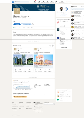 Hastings patrimoine - Linkedin - page entreprise (exemple de réalisation)